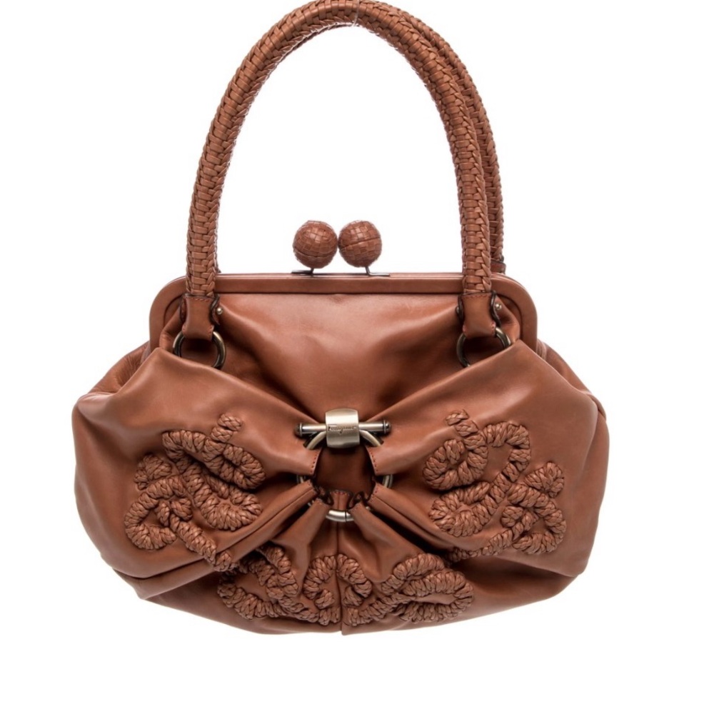 Salvatore Ferragamo Leather Kiss Lock Satchel